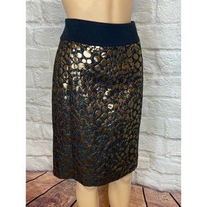 NWT THE LIMITED Skirt Size 4 Shiny Gold/Black Kick Flap Lined Party Skirt Zipper
